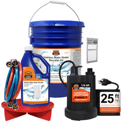 Tankless Water Heater Flush Kit – 1 Qt Solution, Right Angle Hoses & 25 ft Pump