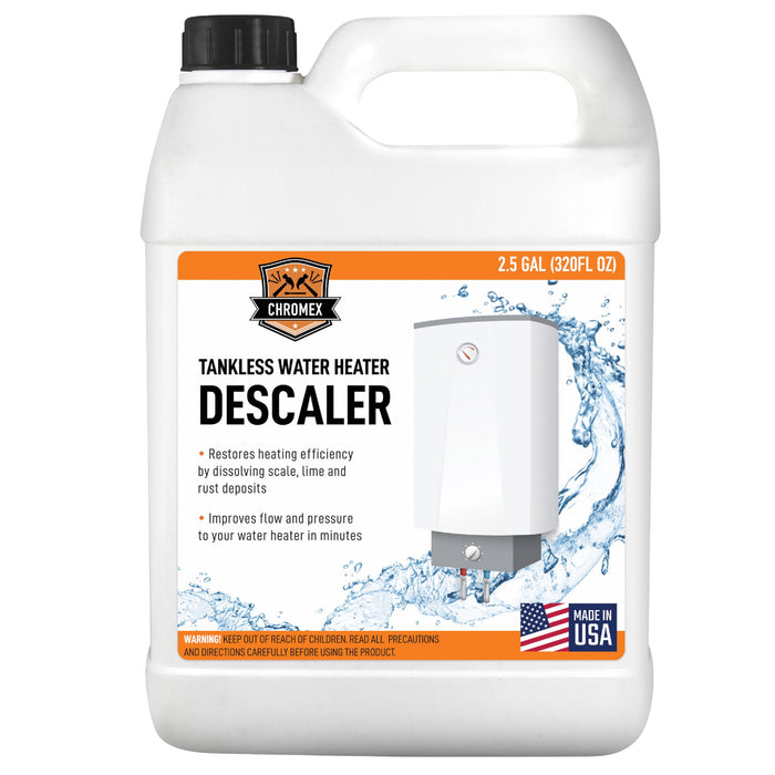 Chromex Tankless Water Heater Descaling Solution | Highly Effective Descaler Restores Heating Efficiency, Quart, 5 Gallons (2 x 2.5 Gallons)