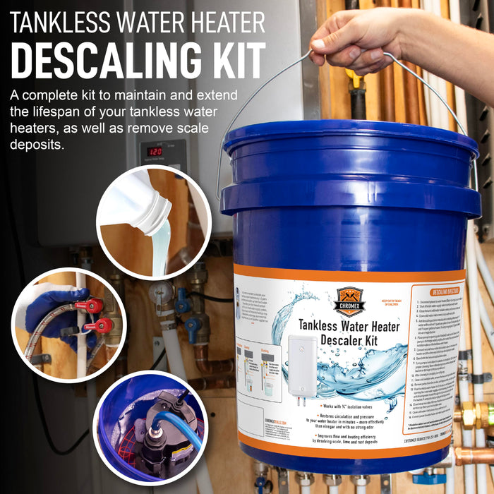 Chromex Tankless Water Heater Descaler Kit – Includes 1 Gallon (128 fl oz) Concentrated Vinegar, Dilutes to 4 Gallons