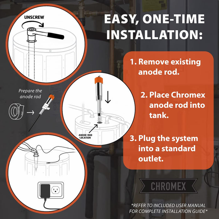 Easy one-time installation powered titanium anode rod water heater