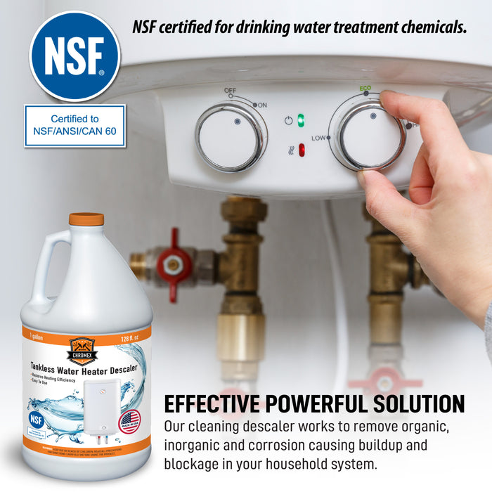 Chromex Tankless Water Heater Descaling Solution | Highly Effective Descaler, 1 gallon, 128 fl oz