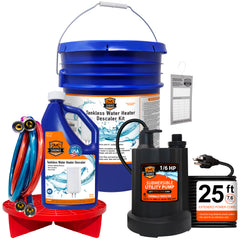 Tankless Water Heater Flush Kit – 1 Qt Solution, 1/6HP Heavy Duty Pump & 25 ft Pump