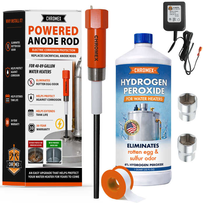 Powered Titanium Anode Rod Kit for Water Heater (40-89 Gallon) w/ 32 oz. Hydrogen Peroxide