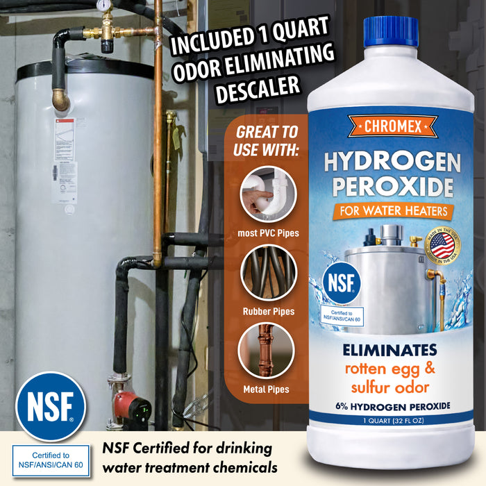 Powered Titanium Anode Rod Kit for Water Heater (40-89 Gallon) w/ 32 oz. Hydrogen Peroxide