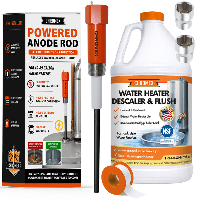 Powered Titanium Anode Rod Kit for Water Heater (40-89 Gallon) w/ 1 GAL flush solution