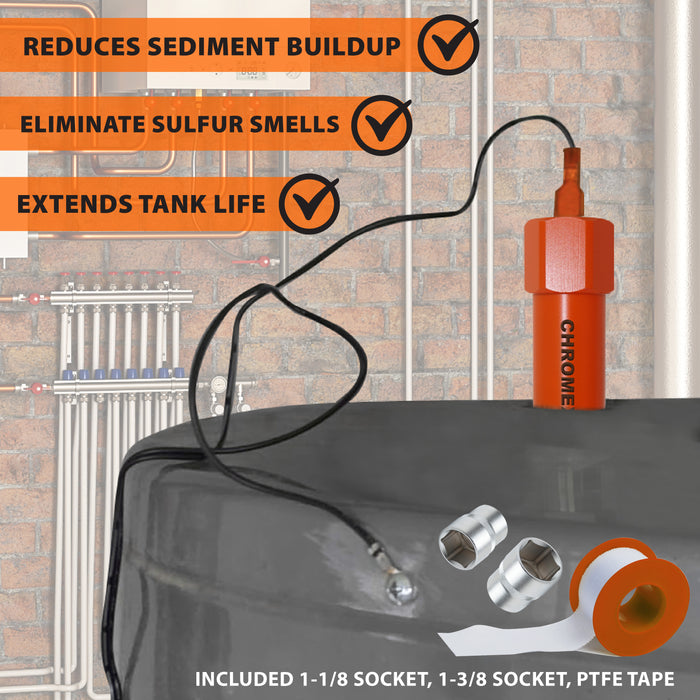 Powered Titanium Anode Rod Kit for Water Heater (40-89 Gallon) w/ 1 GAL flush solution