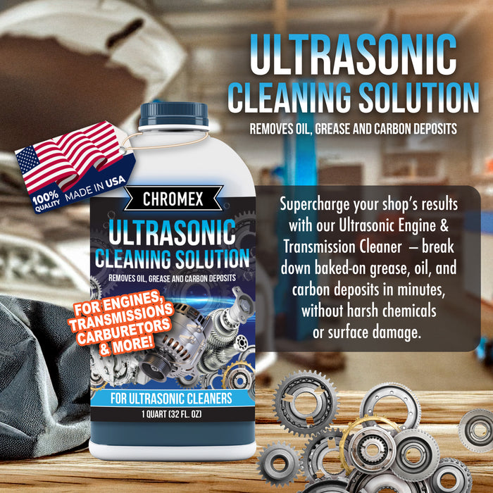 Chromex Ultrasonic Carburetor and Engine Parts Cleaning Solution - Concentrated Degreaser for Ultrasonic Tanks, Quart (32 Fl Oz)