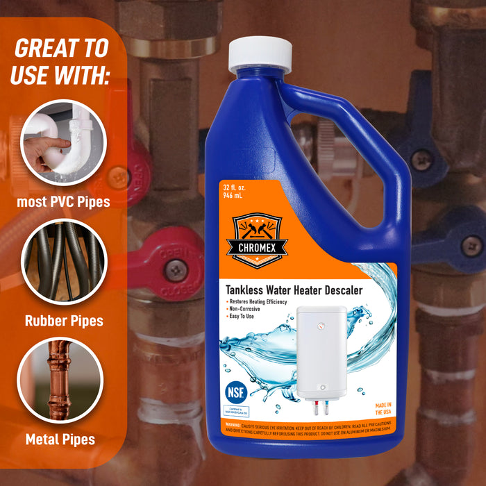 Chromex Tankless Water Heater Descaling Solution | Highly Effective Descaler Restores Heating Efficiency, Quart, 32 fl oz (1)