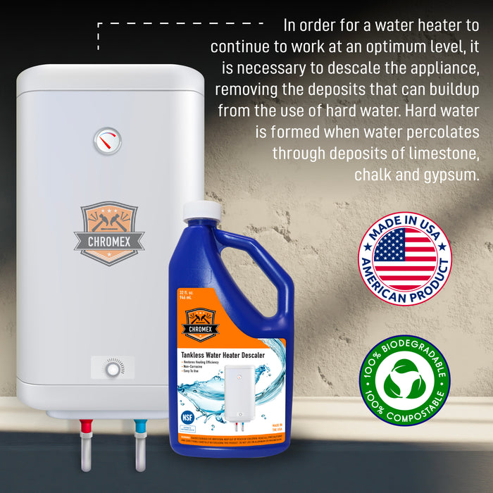 Chromex Tankless Water Heater Descaling Solution | Highly Effective Descaler Restores Heating Efficiency, Quart, 32 fl oz (1)