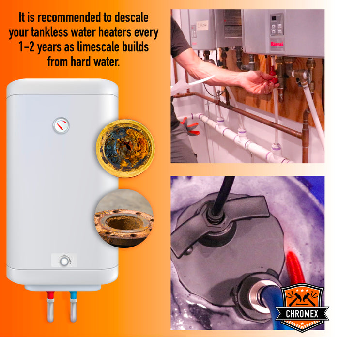 Chromex Tankless Water Heater Descaling Solution | Highly Effective Descaler Restores Heating Efficiency, Quart, 32 fl oz (1)