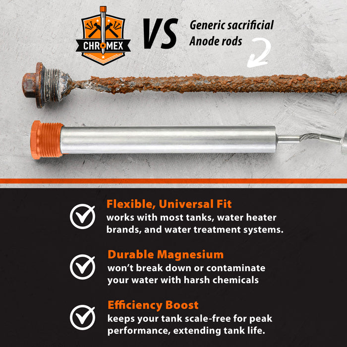 Chromex magnesium anode rod versus generic sacrificial anode rods comparison flexible durable and efficient