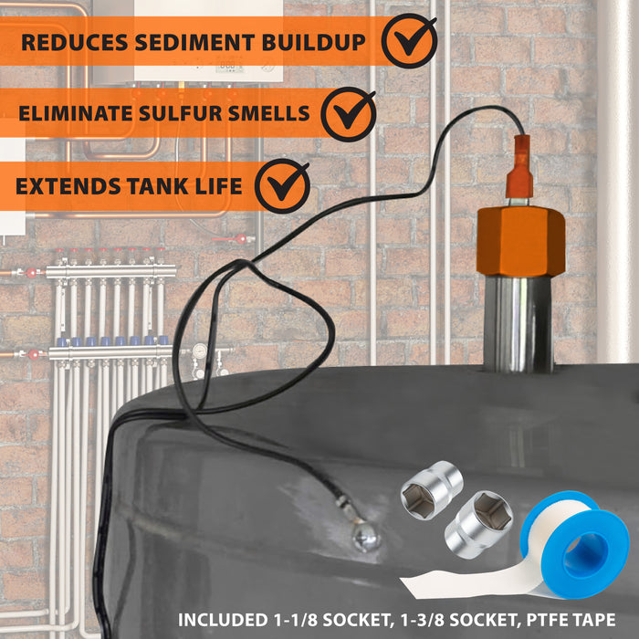 Powered titanium anode rod eliminates sulfur smell in water heater