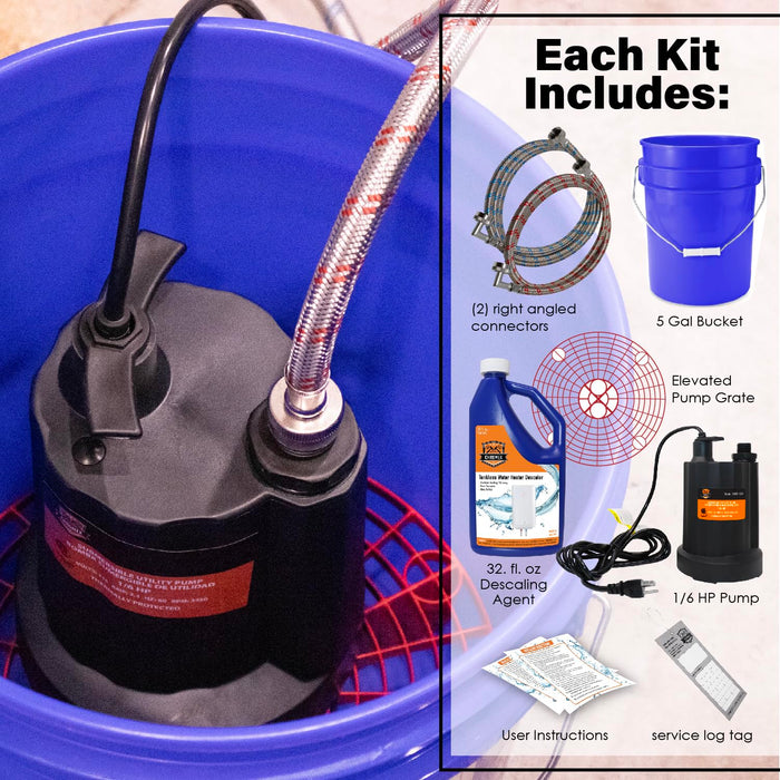 Chromex flush kit complete 6 piece contents with right angled connectors bucket pump grate descaling agent and service log