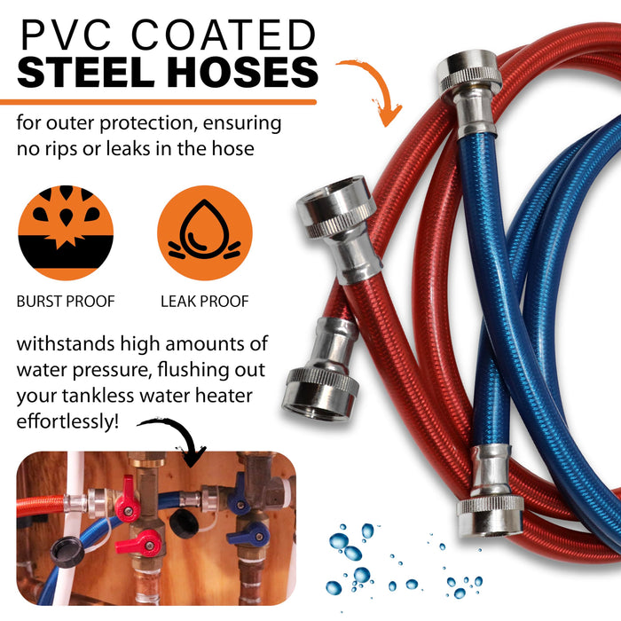 PVC coated steel hoses tankless water heater flushing kit