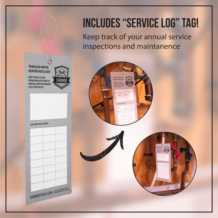 Chromex tankless flush kit complete with service log and user manual