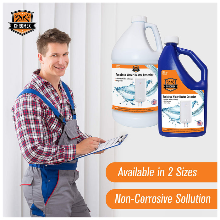Chromex Tankless Water Heater Descaling Solution | Highly Effective Descaler Restores Heating Efficiency, Quart, 32 fl oz (1)