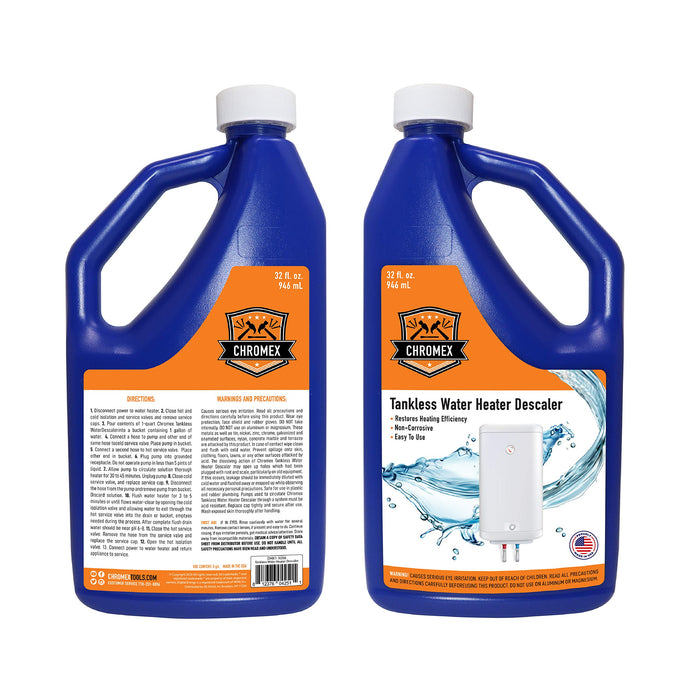 Chromex Tankless Water Heater Descaling Solution | Highly Effective Descaler Restores Heating Efficiency, Quart, 32 fl oz (1)